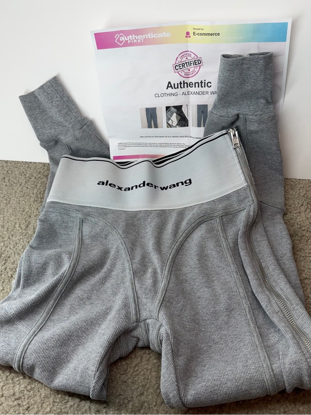 Alexander Wang Heather Grey High-Waisted Ribbed Leggings with Side Zip Size M